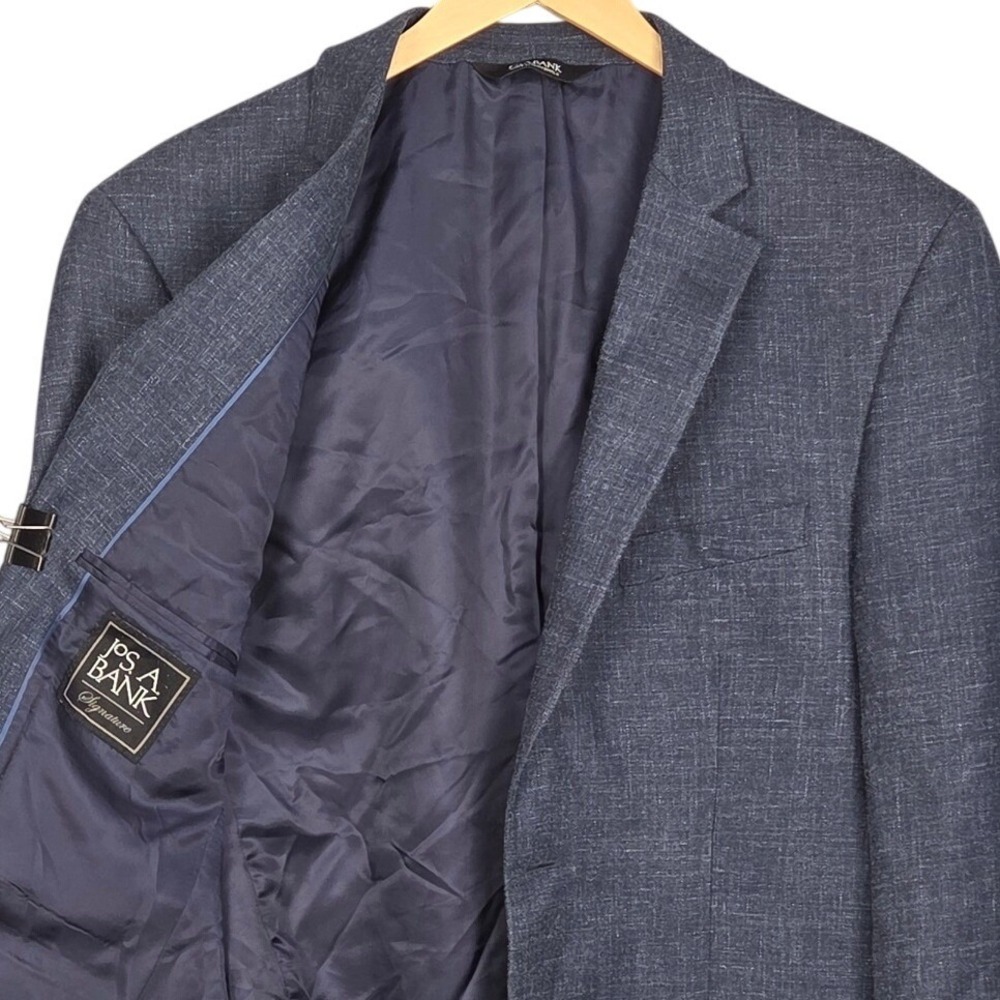 Jos A Bank Sport Coat Mens 42L Blue Tailored Fit WOOL+SILK+LINEN Blazer Jacket
